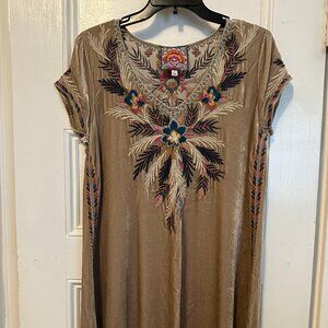 Johnny Was Boho Silk Velvet Embroidered Dress – NEW